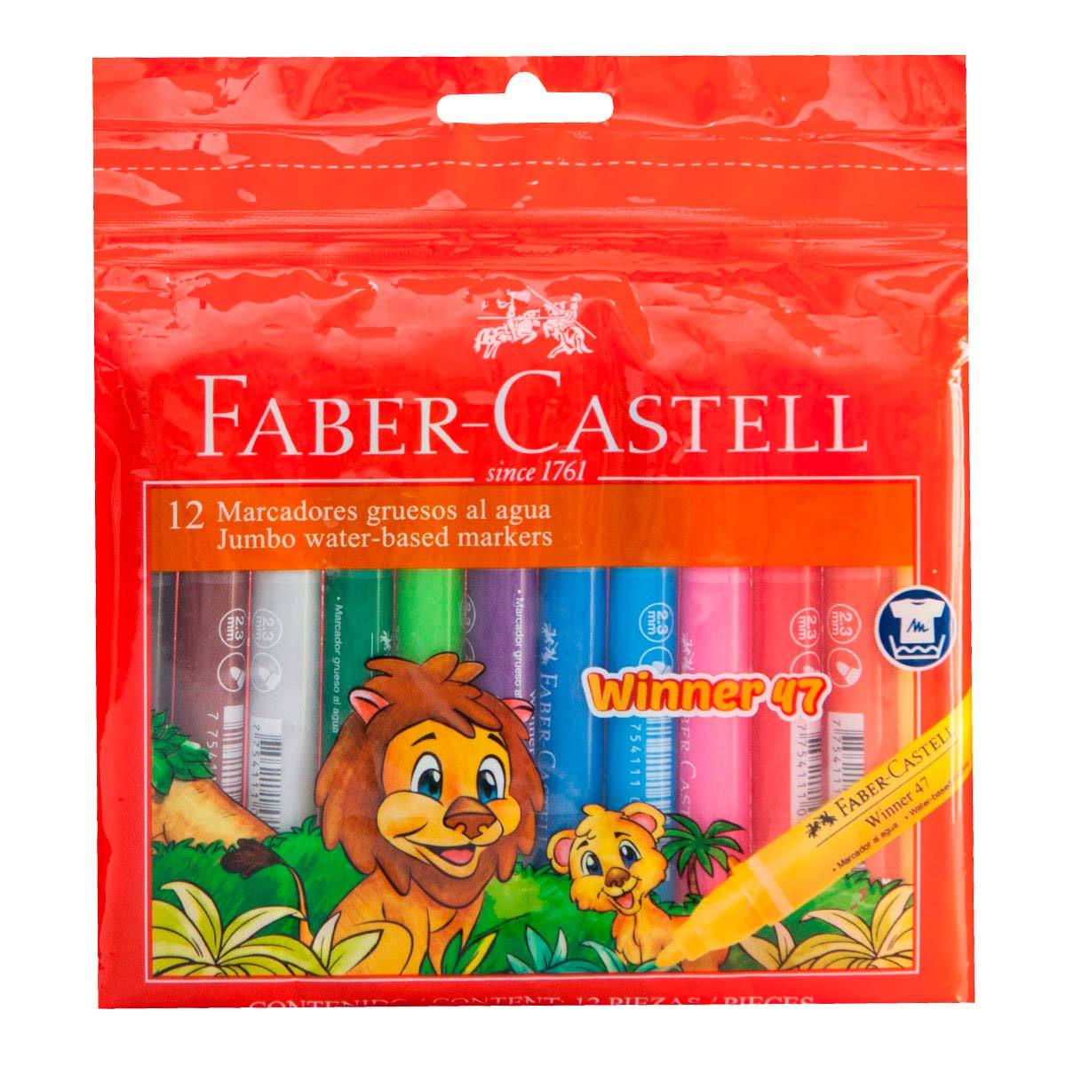 Plumones Gruesos Lavables Faber Castell Winner 12 Pz - MarchanteMX