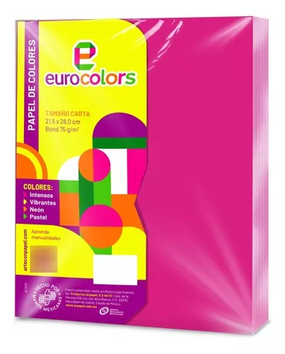 100 Hojas Colores Tamaño Carta Eurocolors Color Rosa