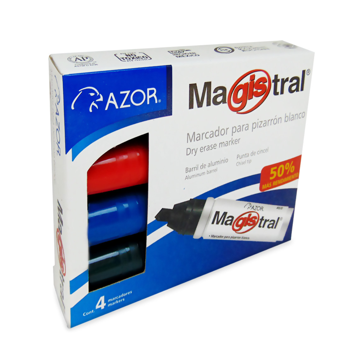 Marcadores Azor para Pizarrón Blanco 6mm Magistral Aluminio 4 Piezas