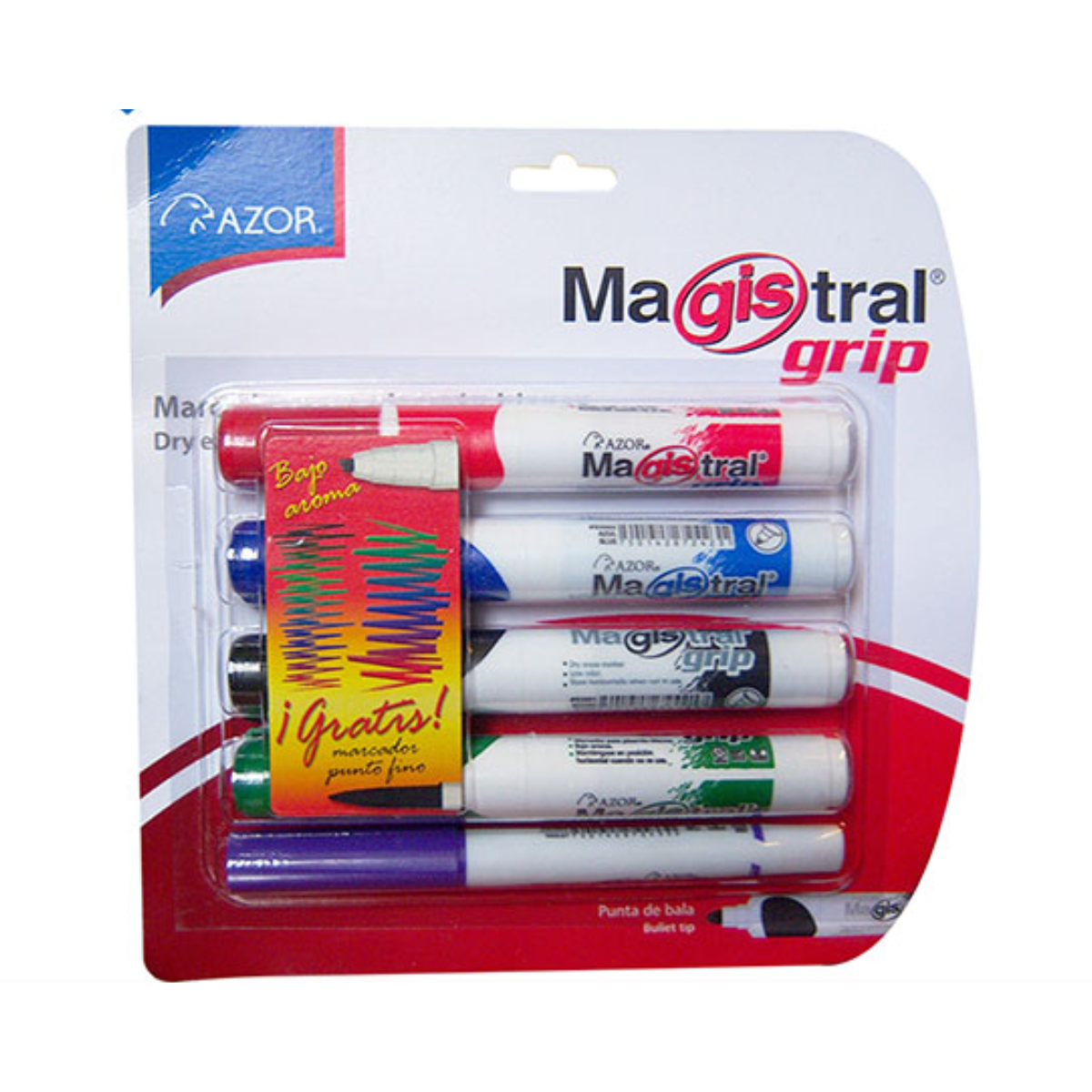 Marcadores Azor para Pizarrón Blanco Magistral Grip Bala 4mm 4 Piezas
