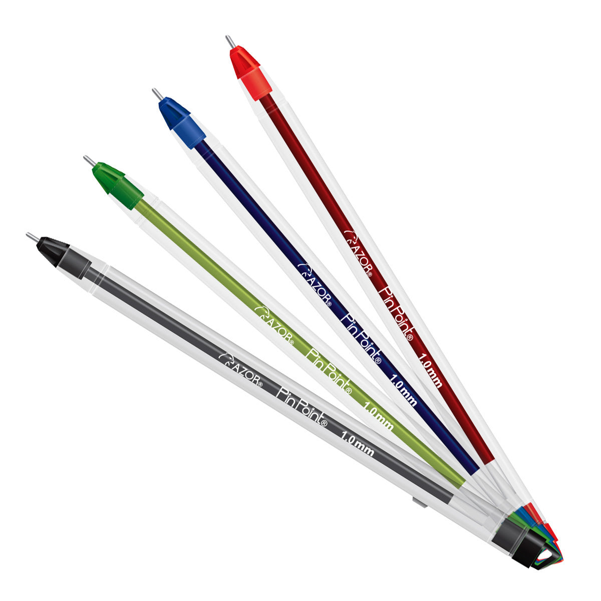 Boligrafos Pluma Azor Pin Point Punta 1.0mm Color Surtido 4 Piezas