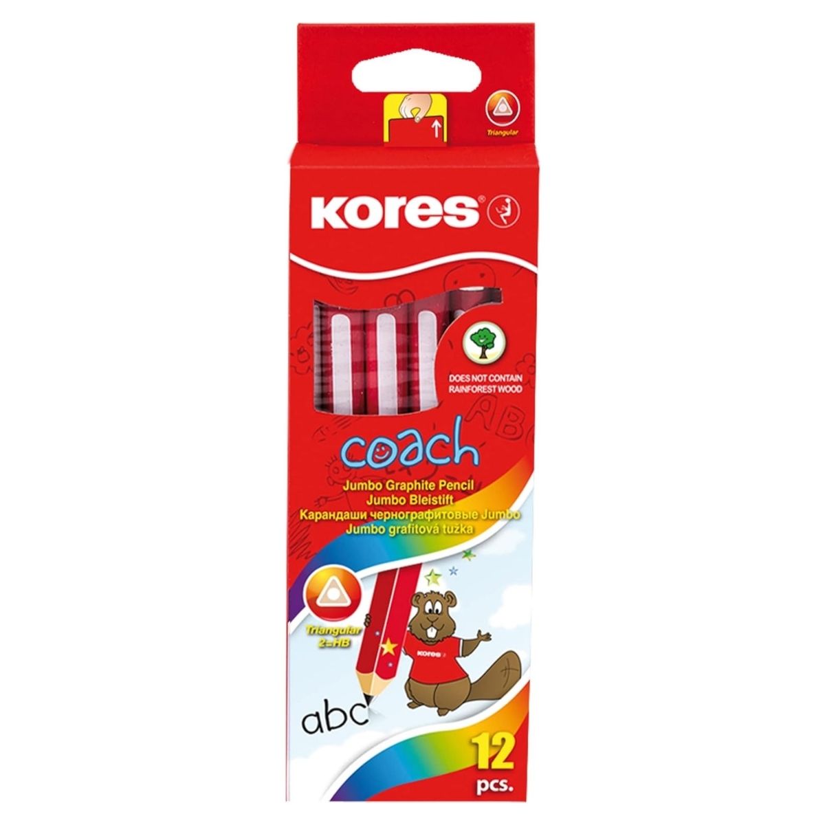 12 Lapices Entrenador Grafito Triangular Kores Coach Jumbo 2hb