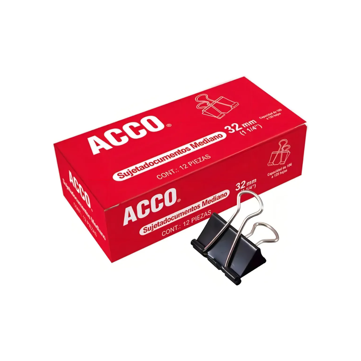 12 Sujetadores Mediano 32mm Acco Clip Sujeta Documentos