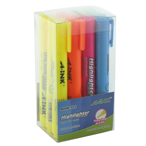 12pzs Marcador Texto A-ink Colores Surtidos Punta Cincel