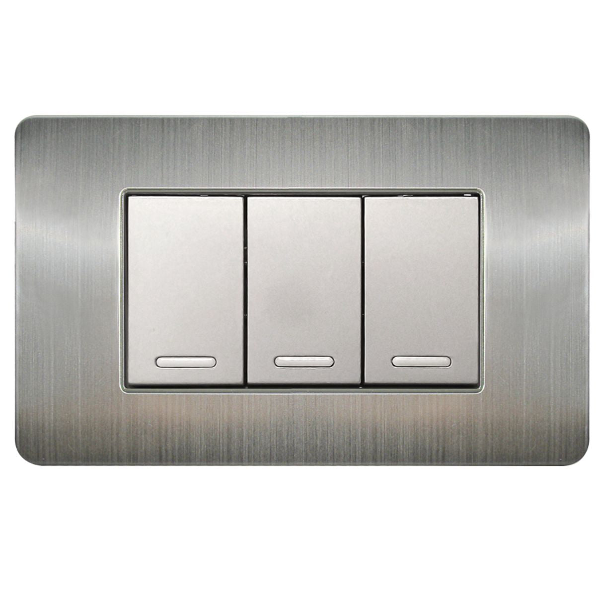 Apagador Triple Argos Placa Acero Inoxidable Versalles Plateado