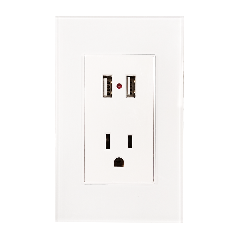 Contacto Argos con Dos Entradas USB y Placa de Acrílico Blanca Cargador Integrado Pared