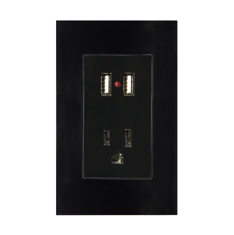 Contacto Argos con Dos Entradas USB y Placa de Acrílico Negro Cargador Integrado Pared