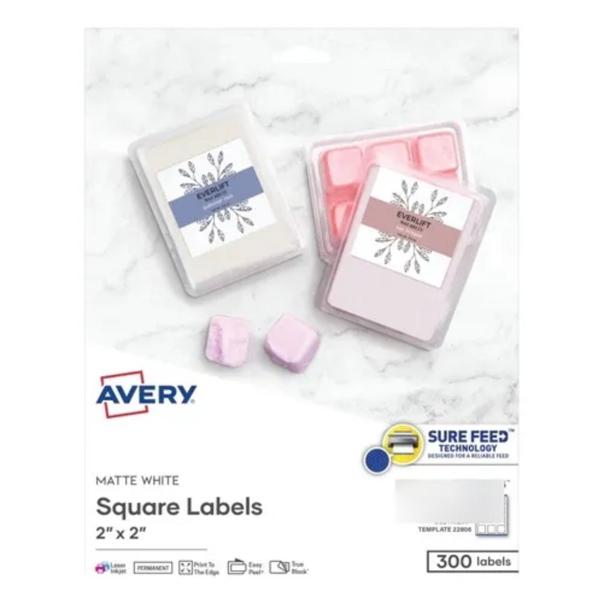 300 Etiquetas Blanca Cuadrada Avery 5,1x5,1 Cm Láser/ Inkjet