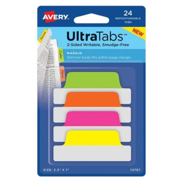 24pz Ultra Tabs Avery Pestañas Color Neon Reposicionable