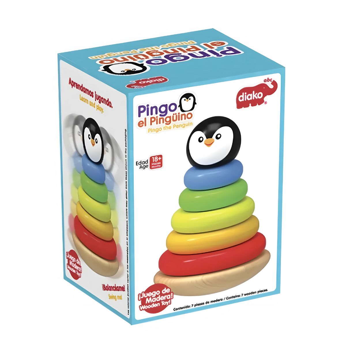Pirámide Apilable Pingo Pingüino de Madera Ensarte Diako