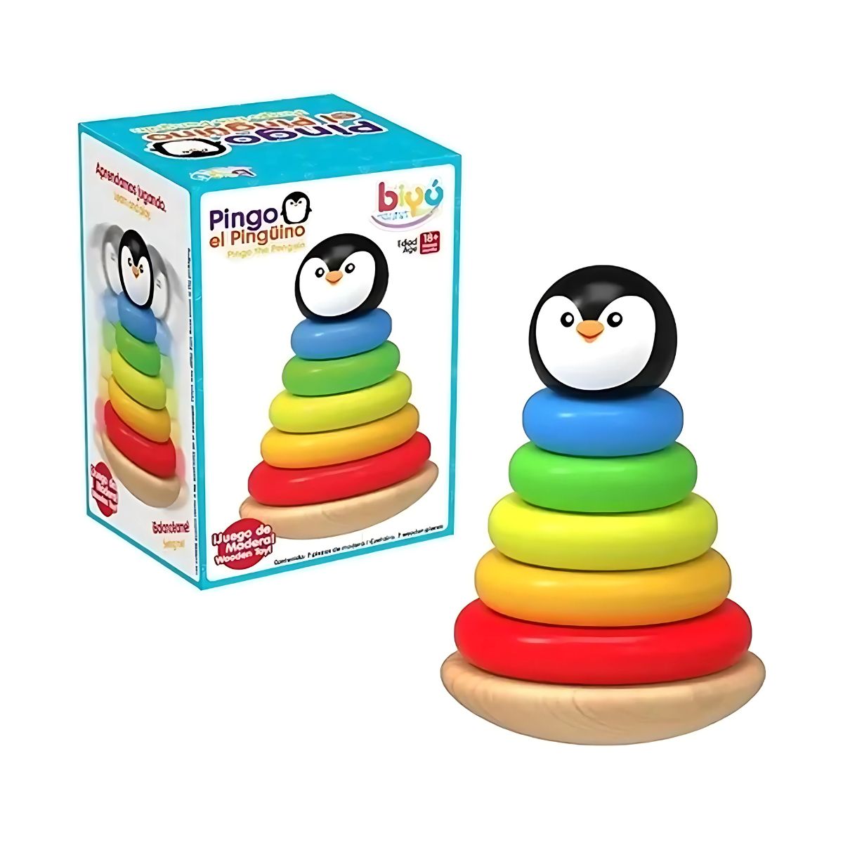 Pirámide Apilable Pingo Pingüino de Madera Ensarte Diako