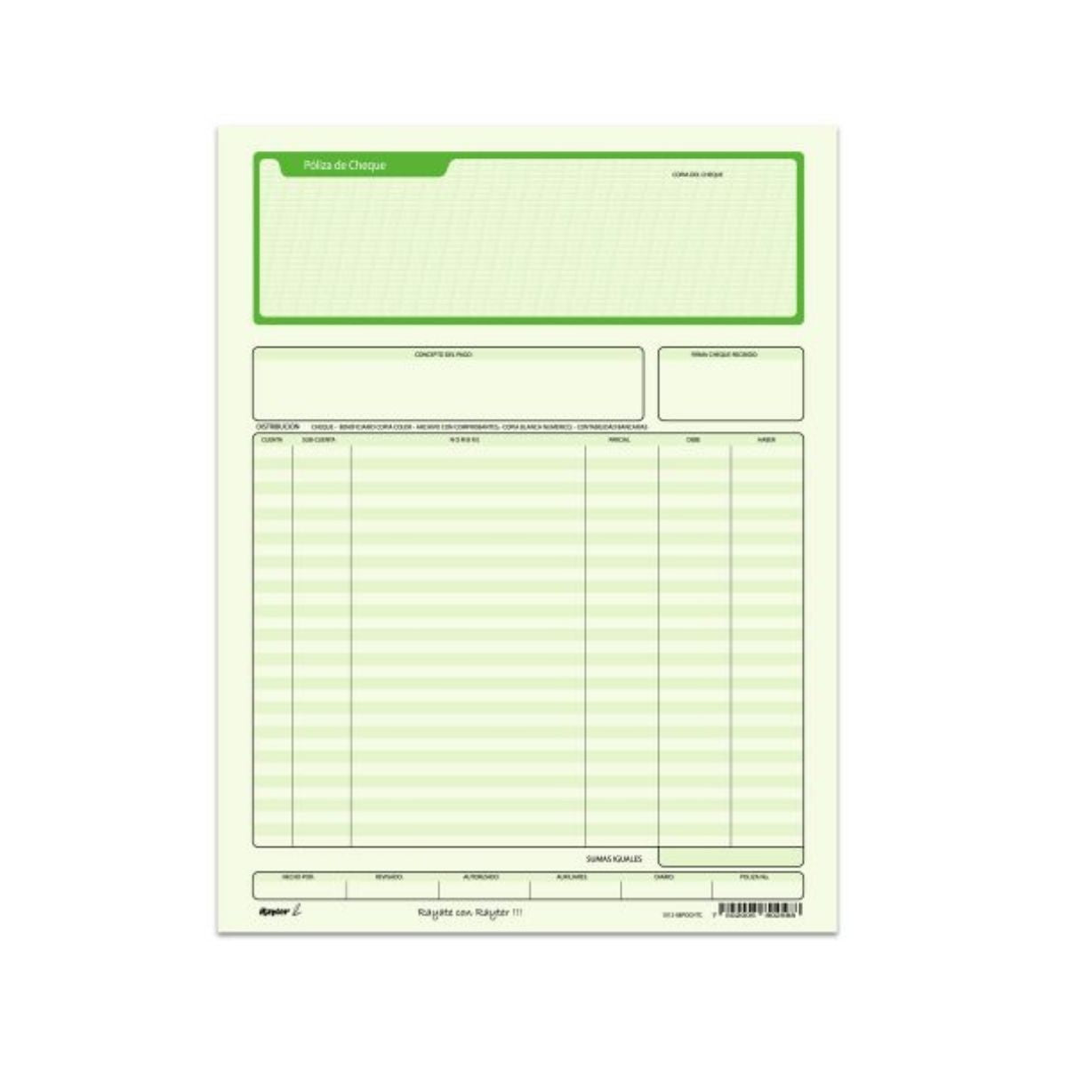 3 Block Poliza Cheques Rayter Tamaño Carta Verde 25 Jgs C/u
