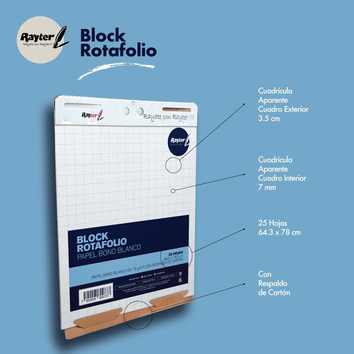 Block Cuadro Grande P/ Rotafolio Rayter 25 H 64x78 Cm 75gr