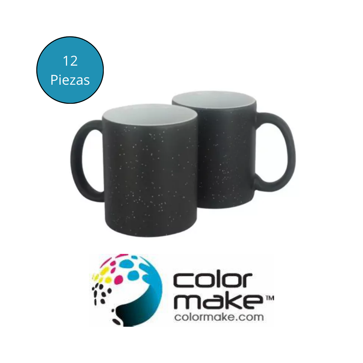 12 Pz Taza Magica Glitter Negro 11oz Sublimar Color Make