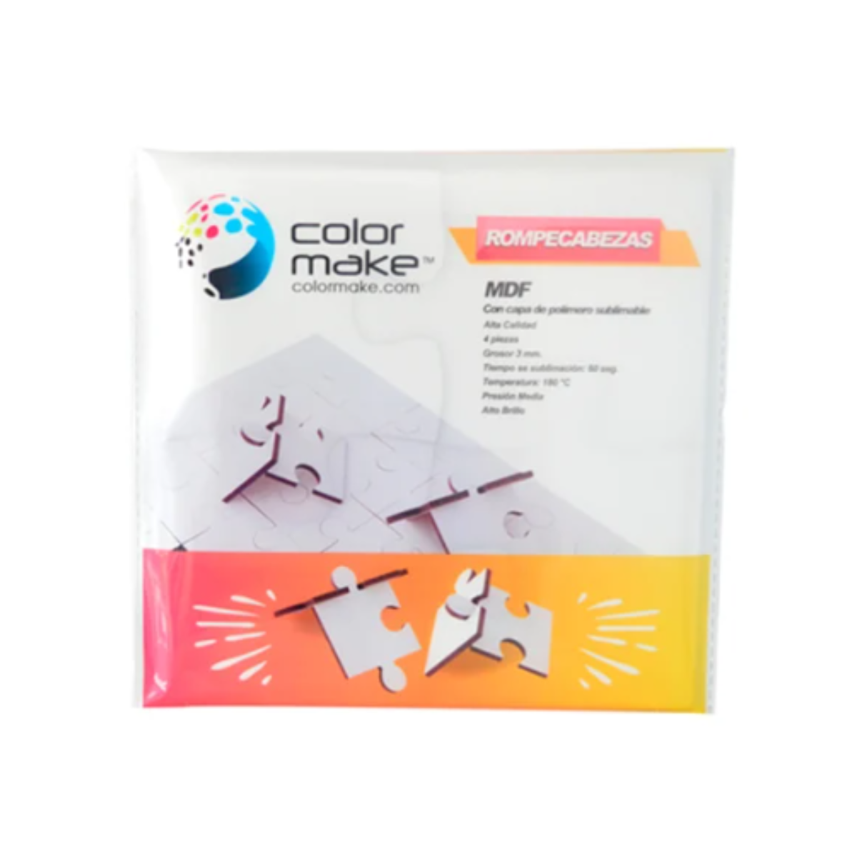 Rompecabezas Mdf 4 Pz Para Ensamblar 16 X 16 Cm Color Make