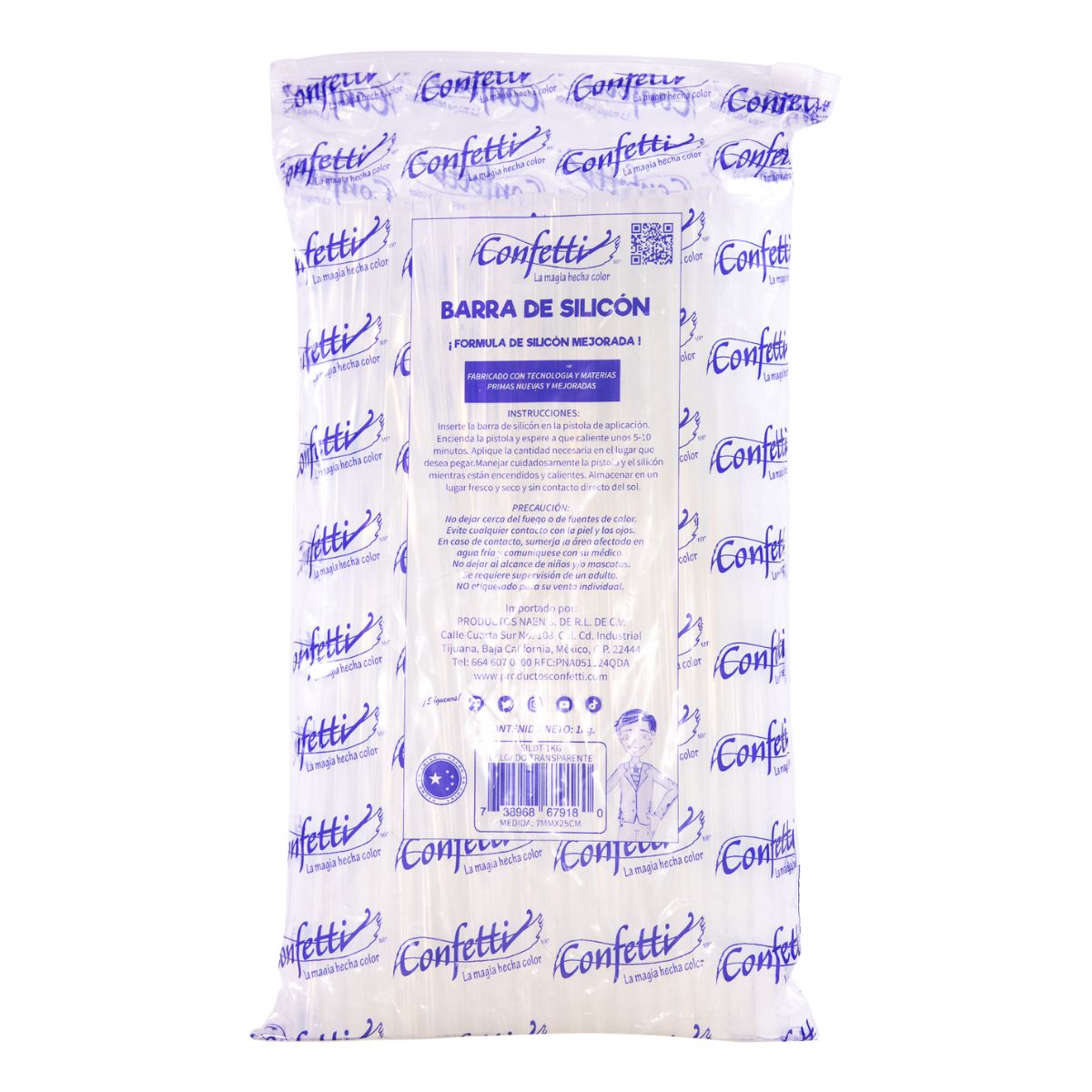 1 Kg Barras Silicon Delgado Confetti 25 Cm Largo Color Transparente