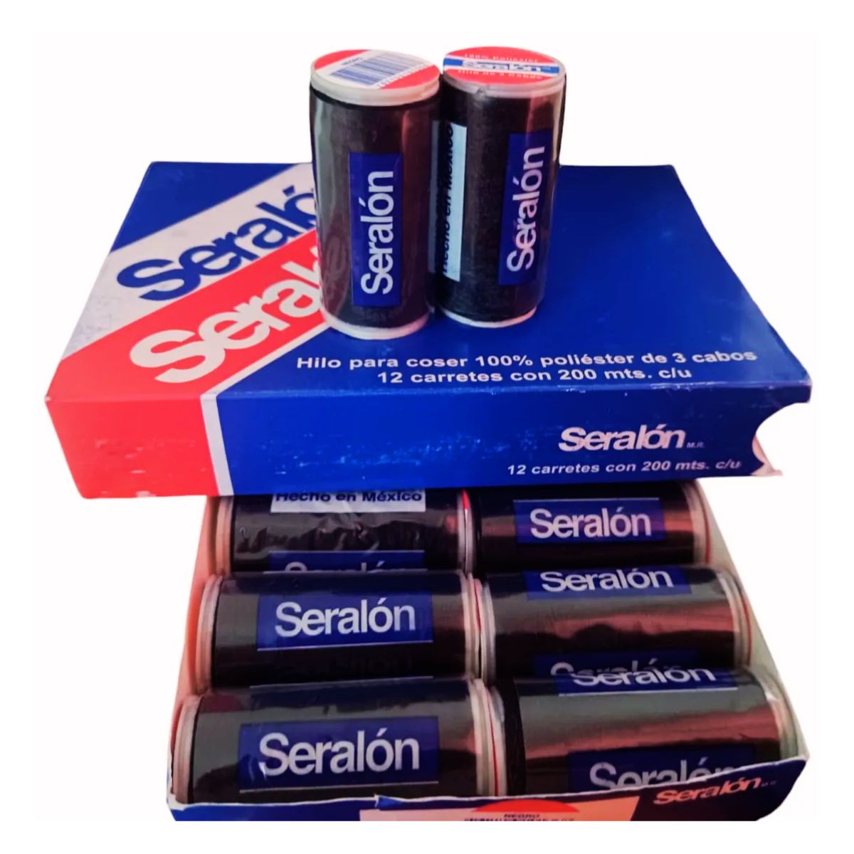 12 Pack Hilos Costura Seralon 200 Metros C/u Color A Color Negro