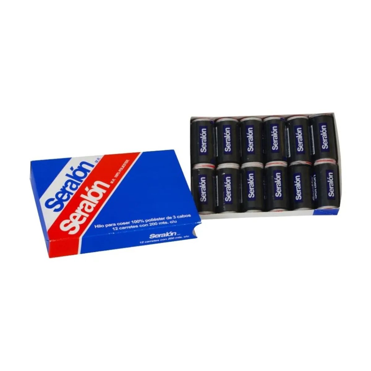 12 Pack Hilos Costura Seralon 200 Metros C/u Color A Color Negro