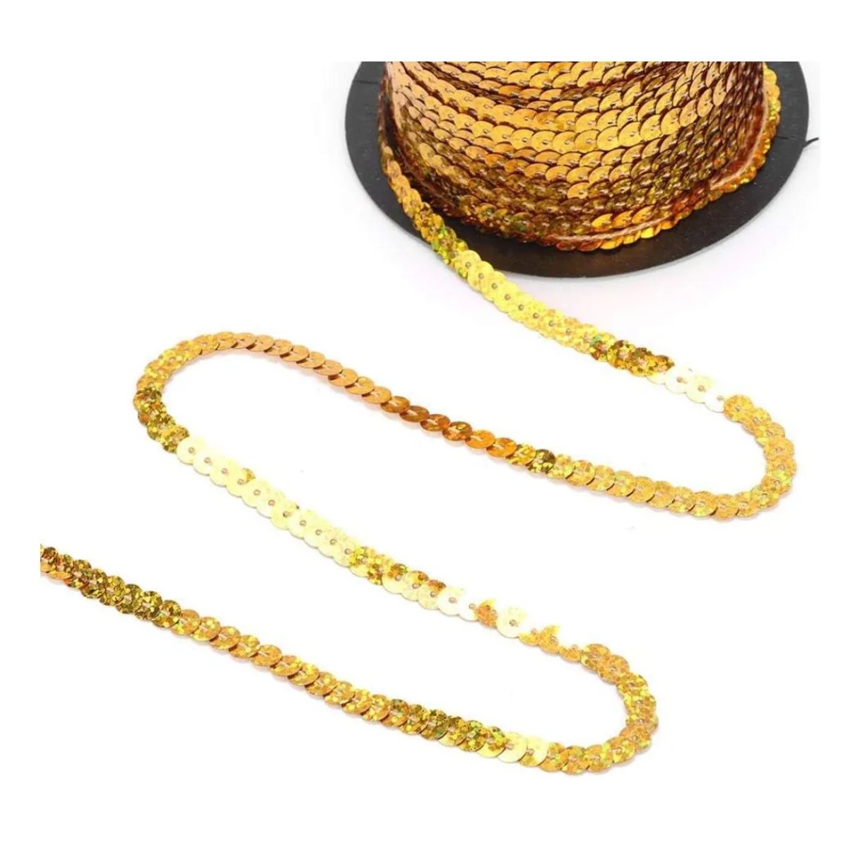 Galon Lentejuela Metalico Confetti 90 Mtrs Colores A Color Oro