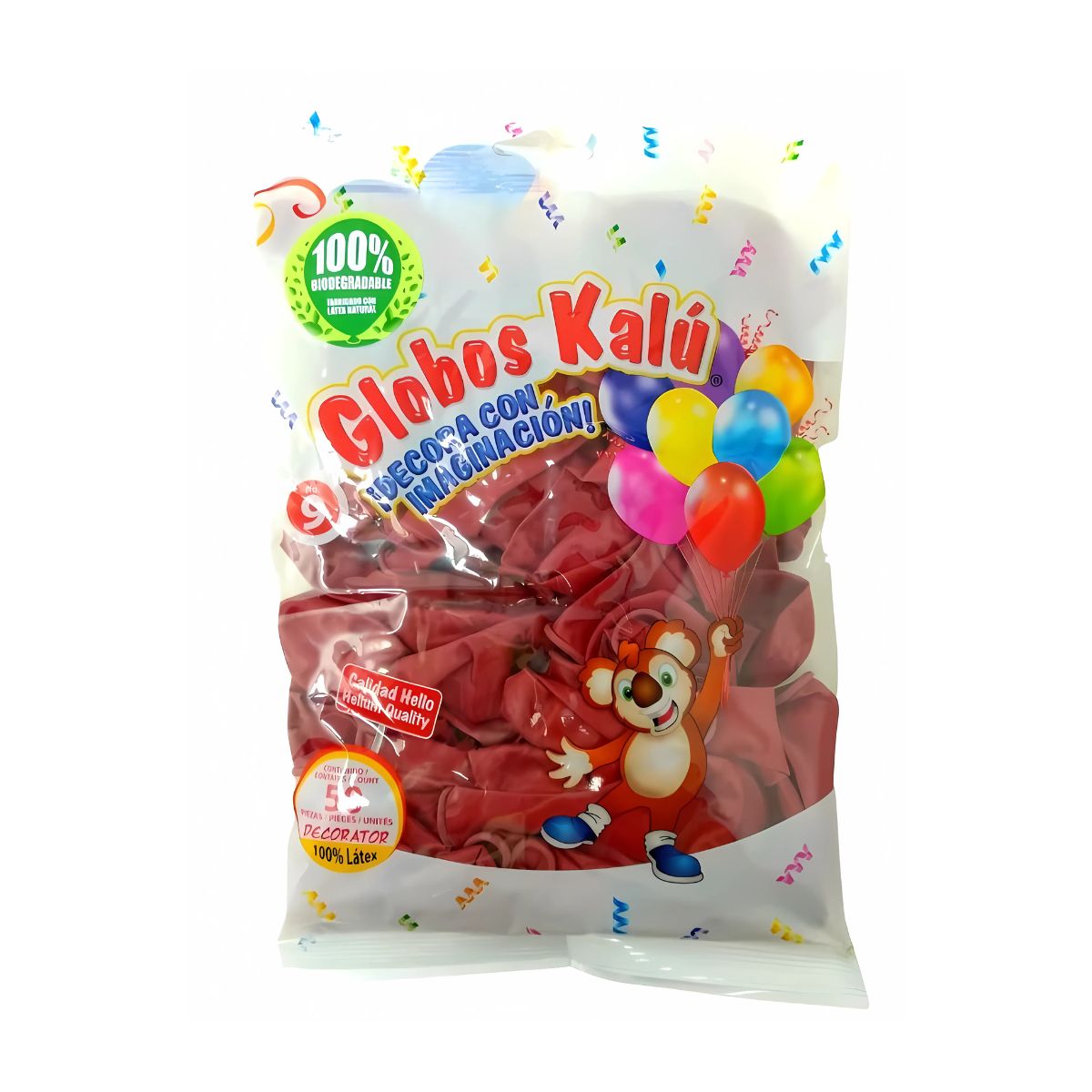 50 Globos Latex Rojo Cereza No. 9 Kalu Biodegradables