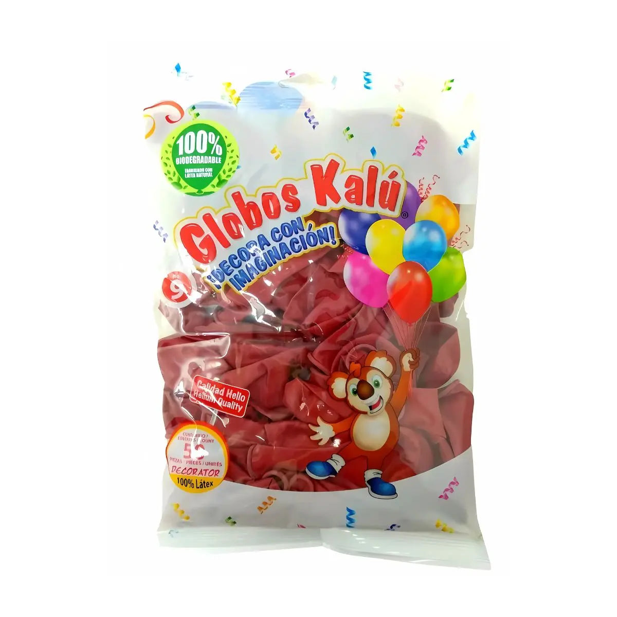 50 Globos Latex Marca Kalu #9 Rojo Cereza - Confetti - vista trasera