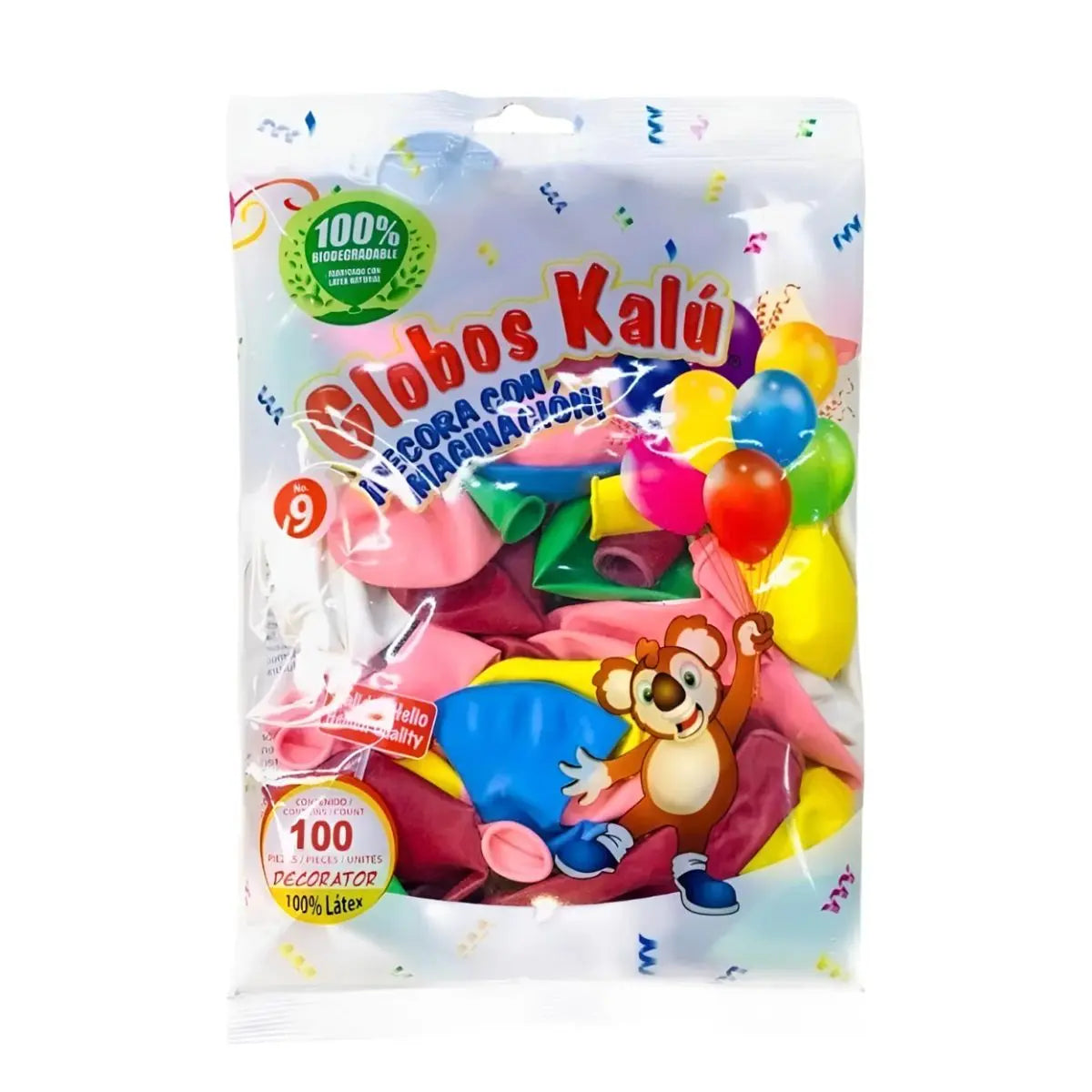 50 GLOBOS LÁTEX MARCA KALU #9 PQT CON 50GRMS C/U SURTIDO - Confetti - detalle