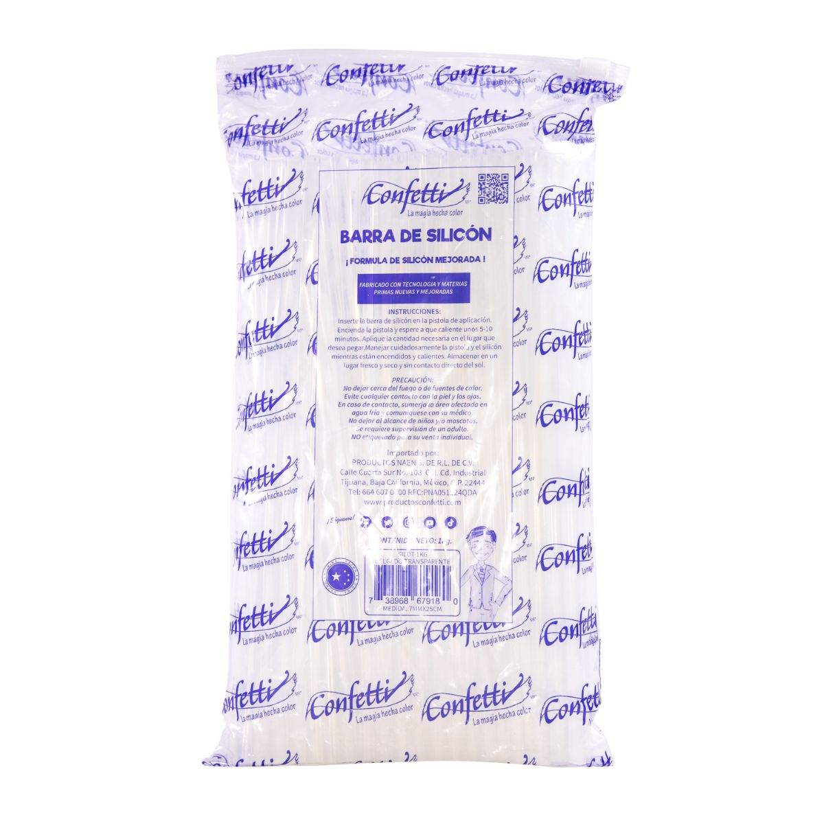 1 Kg Barras Silicon Delgado Confetti 25 Cm Largo Color Transparente