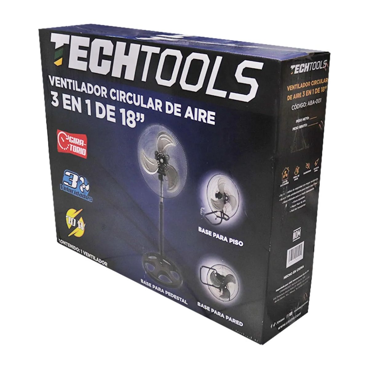 Ventilador Aspas Metal 18 Pulgadas De Pedestal 3 En 1 70 W Estructura Negro Aspas Plateadas Diámetro 18 Frecuencia 60 Hz