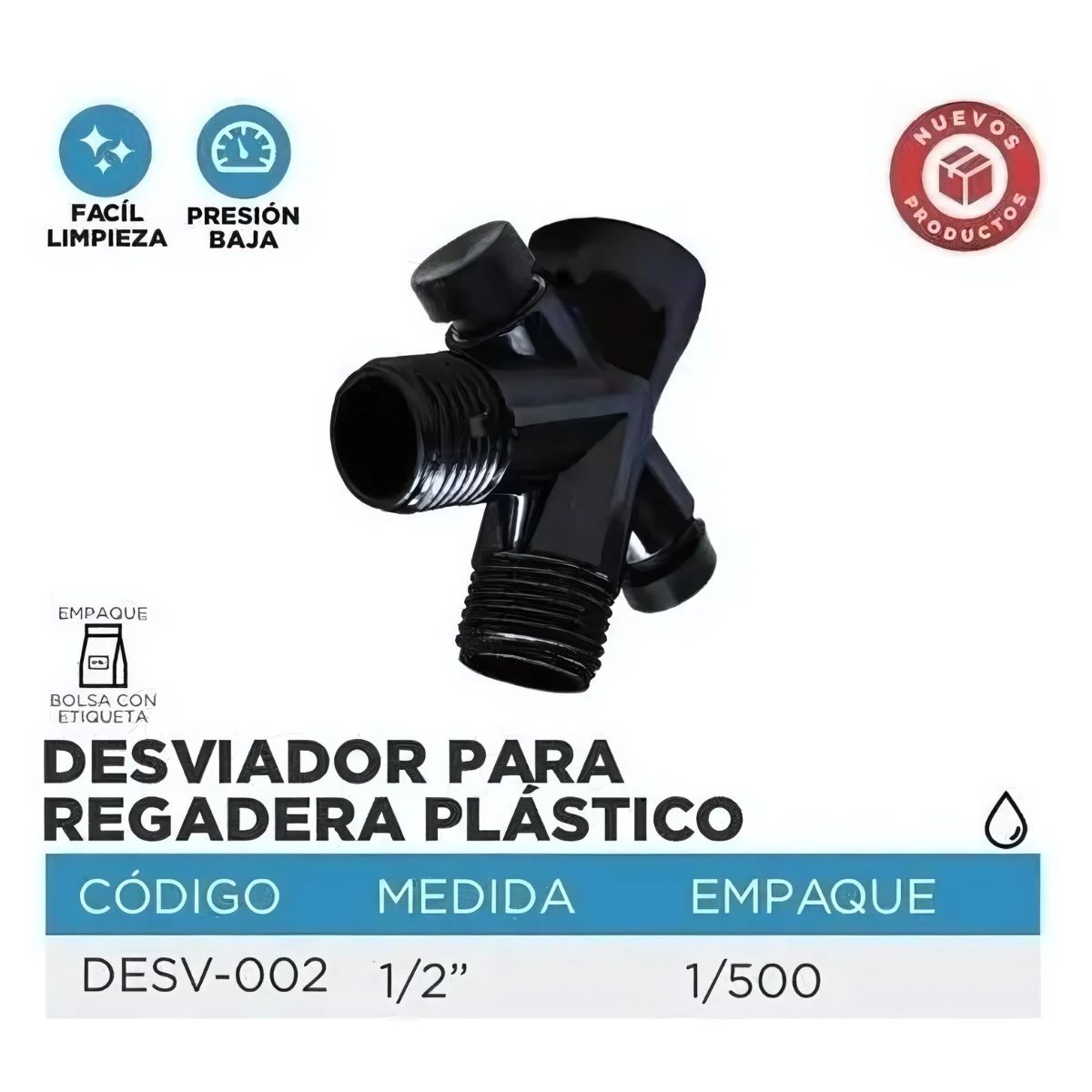 Desviador Regadera Meer Plastico Color Negro