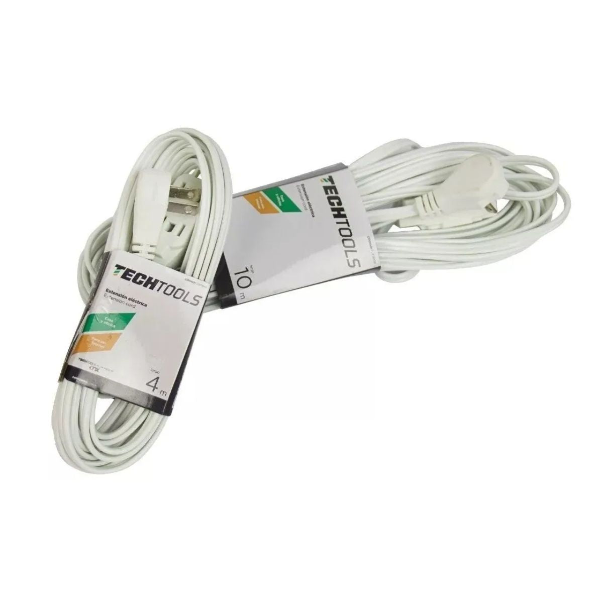Extensión Eléctrica Blanca 4m Techtools Clavija Plana Color Blanco