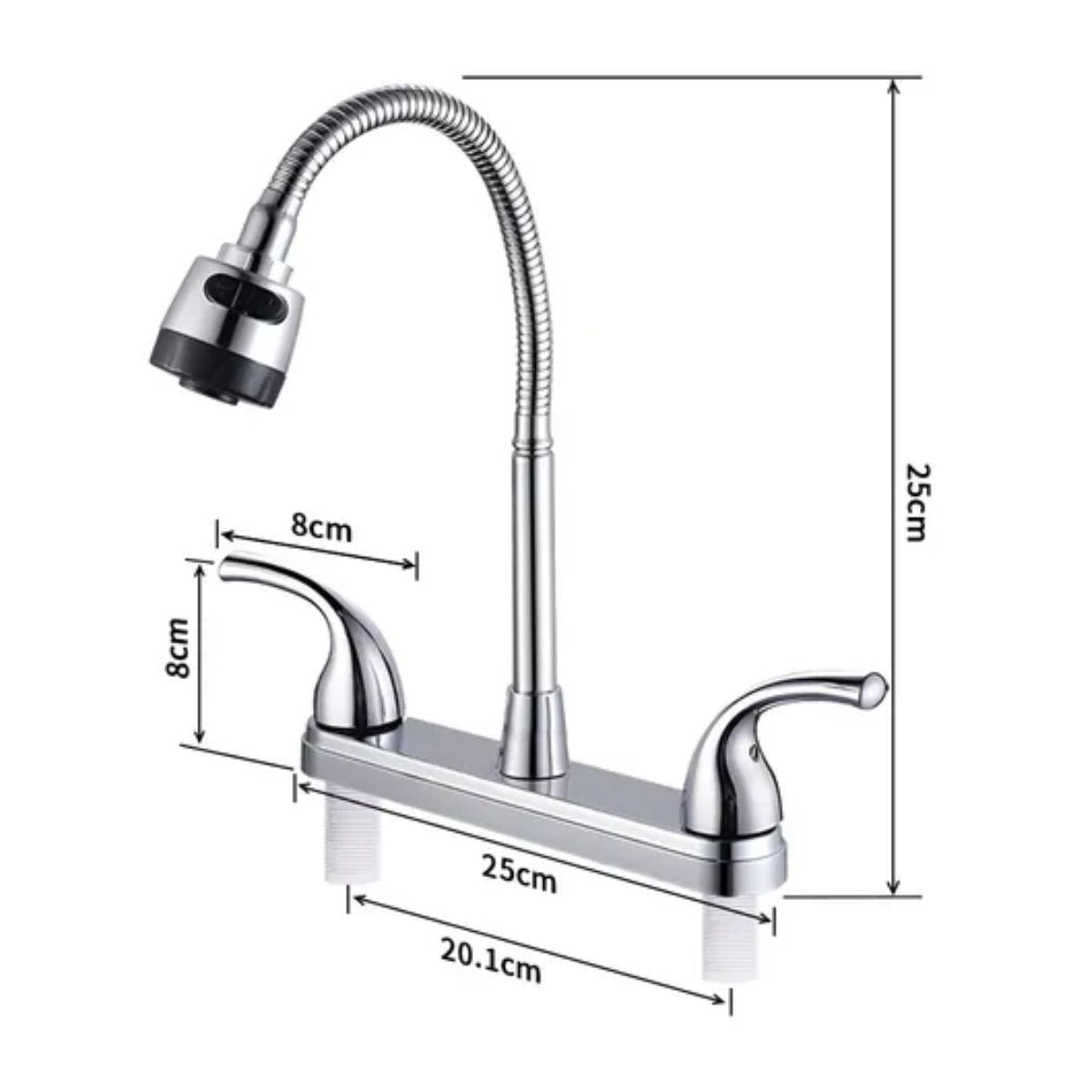 Mezcladora Para Fregadero Cuello Flexible Cocina Abs Meer Acabado Brillante Color Plateado