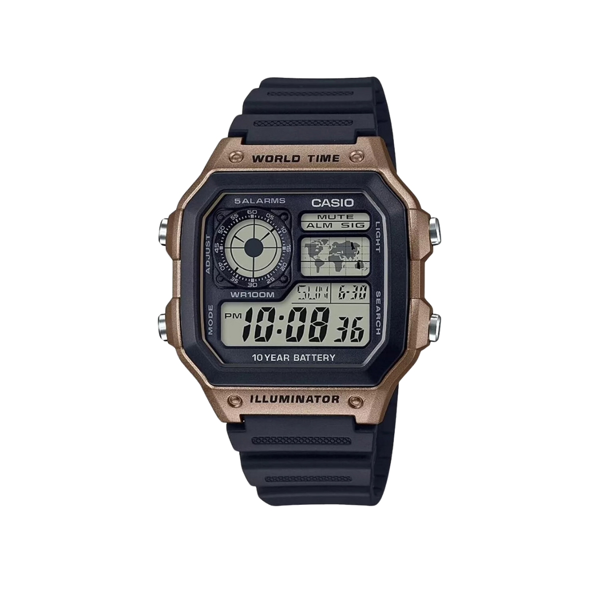 Reloj Digital Casio Ae-1200wh-5av C/negro café Correa/resina