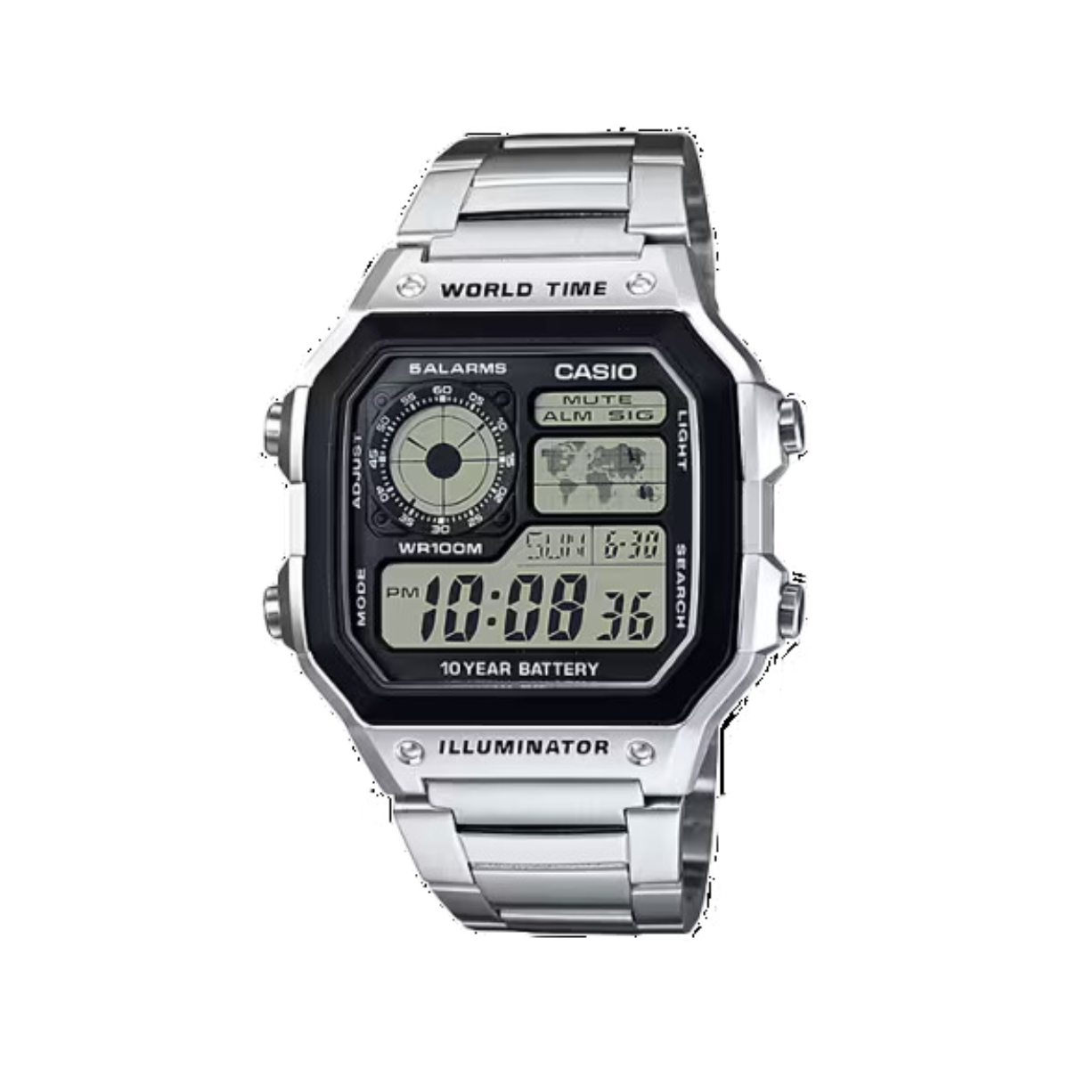 Reloj Digital Casio Ae-1200whd-1av C/plateado C/Mapa Mundial