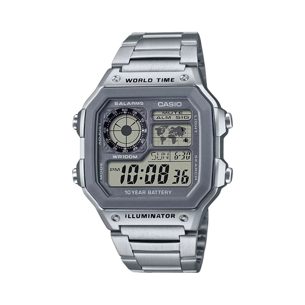 Reloj Digital Casio Ae-1200whd-7av Color/Plata Mapa Mundial