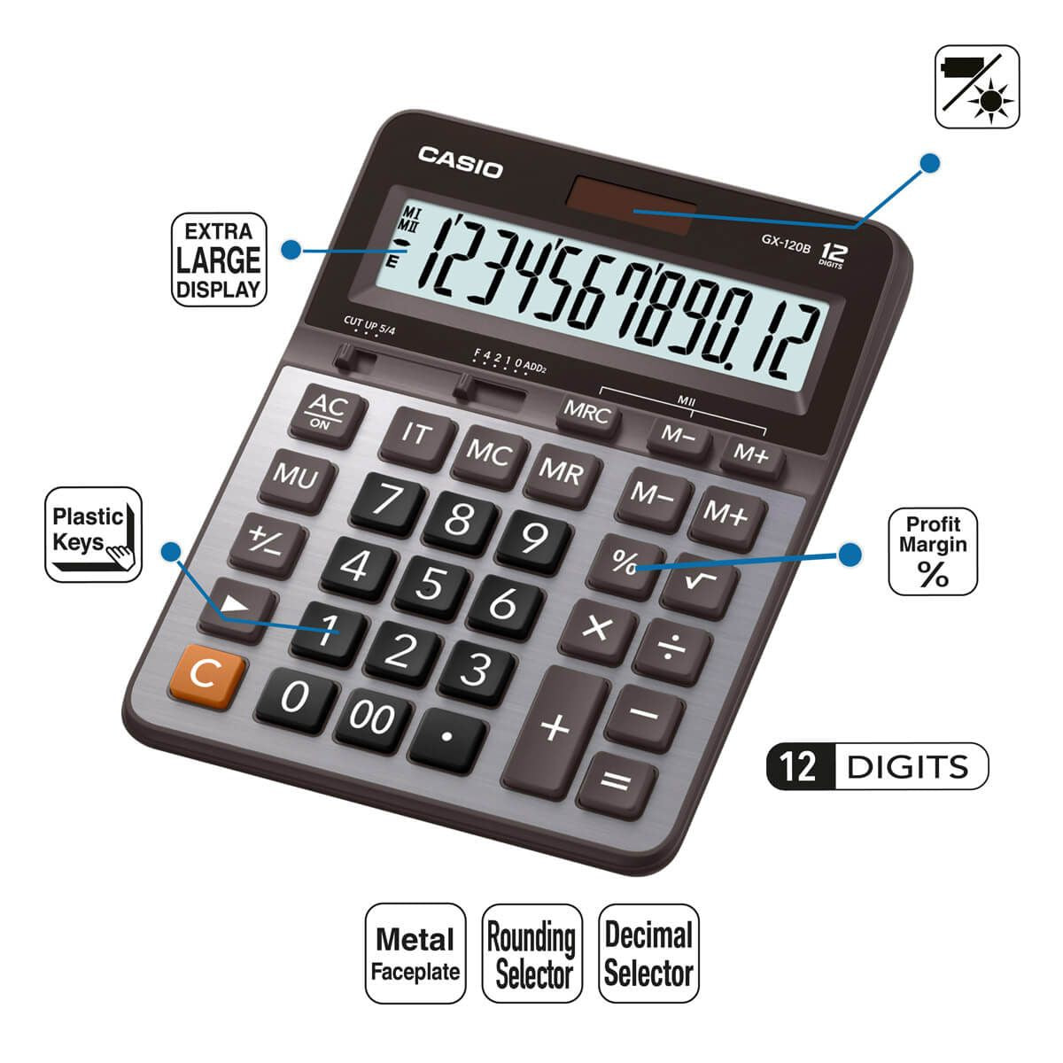 Calculadora de Escritorio Casio Gx-120b 12 Dígitos Cuadrada