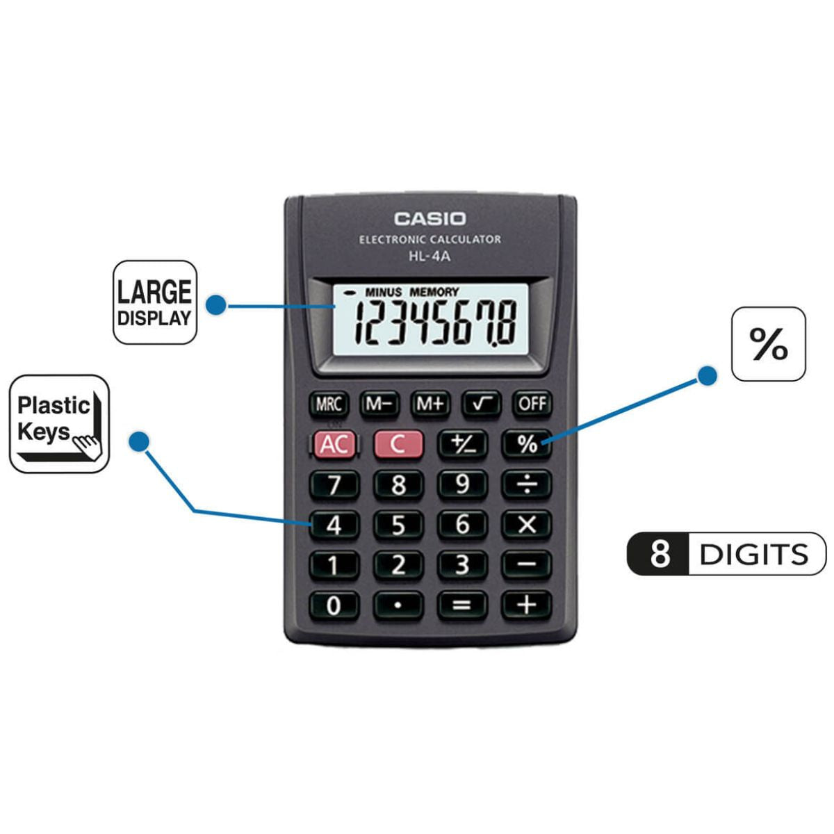 Mini Calculadora Casio Hl-4a 8 Dígitos Portátil Bolsillo
