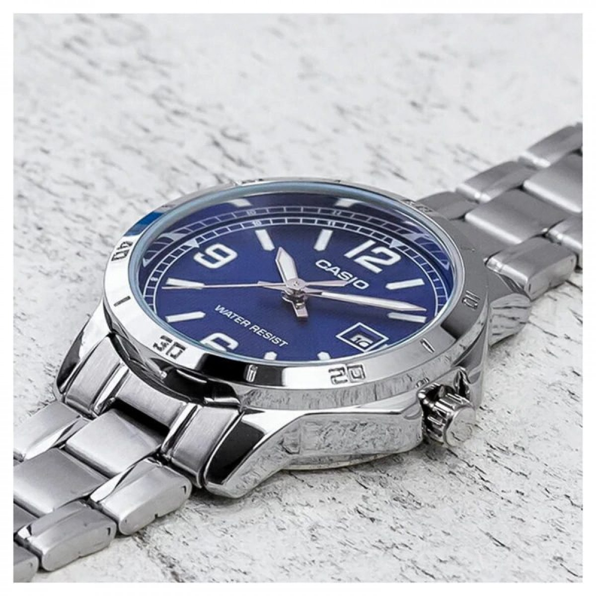 Reloj Casio Mtp-vd01d-2bv Acero Inoxidable Fondo Azul Plata