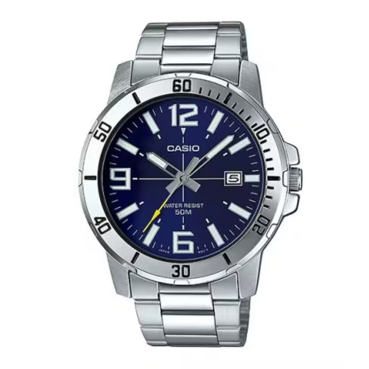 Reloj Casio Mtp-vd01d-2bv Acero Inoxidable Fondo Azul Plata
