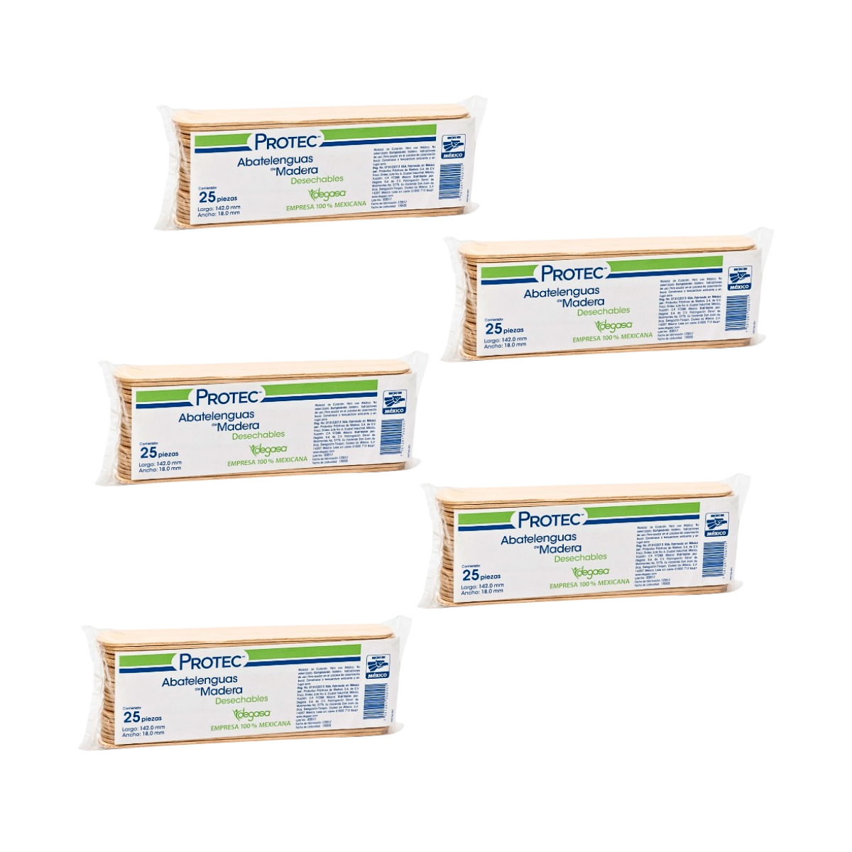 Abatelenguas Desechables de Madera Protec - 5 Paquetes c/25 Piezas
