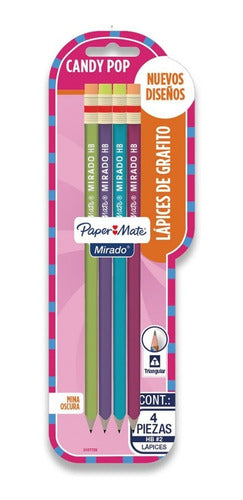 Lápices de Grafito Paper Mate Candy Pop Hb #2 Hexagonal 4 Piezas