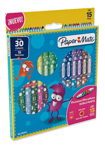 Plumones Marcadores Paper Mate Doble Punta 15 Piezas y 30 Colores