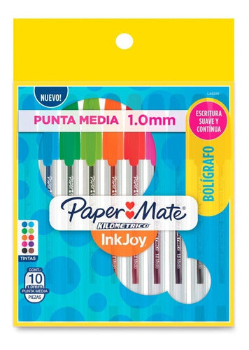 Bolígrafos Paper Mate InkJoy Kilométrico Punta Medio 10 Piezas