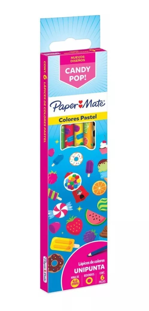 Lápices De Colores Paper Mate Pastel Unipunta Candy Pop 6 Piezas