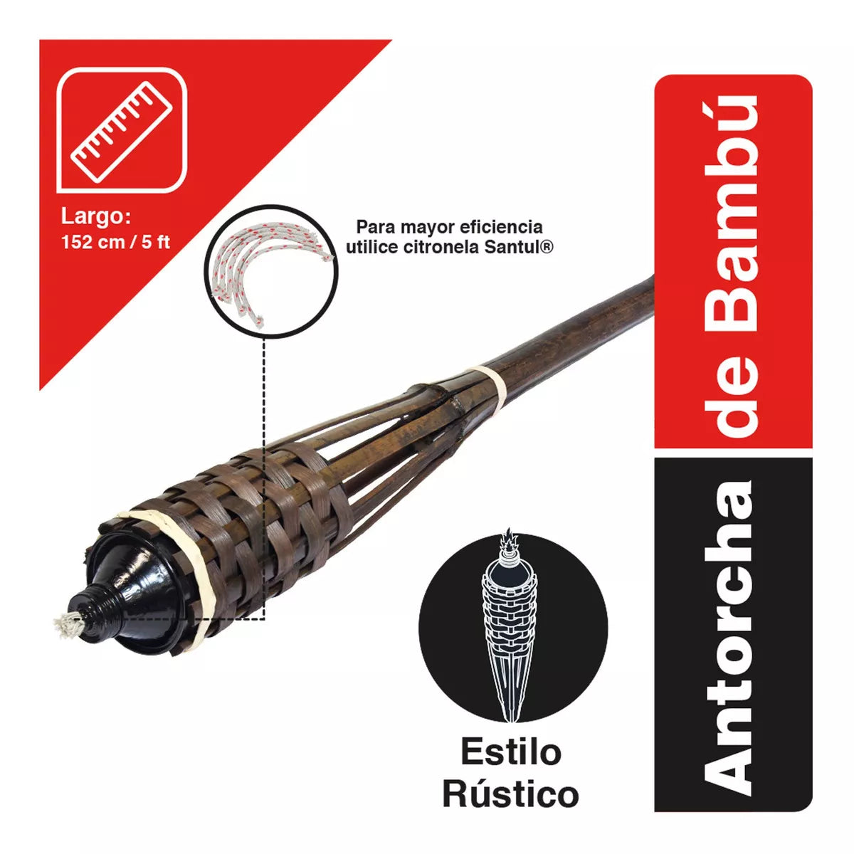 Antorcha Rústica Santul Bambú 1.5 M Jardín Decoracion