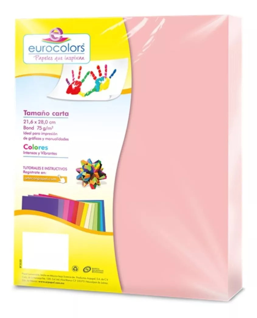 100 Hojas Color Pastel Eurocolors Tamaño Carta Color Elegir