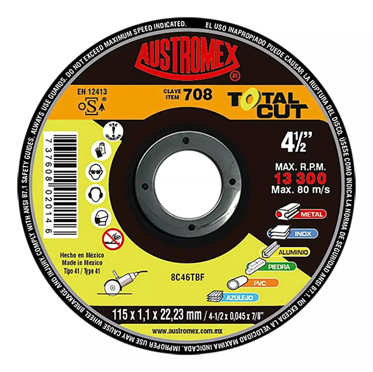 Disco Abrasivo Multiproposito 708 Austromex Corte 4-1/2''