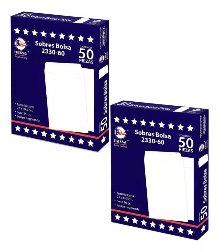 Sobre Bolsa Carta Nassa 23 X 30.5cm Engomado 100pz Blanco