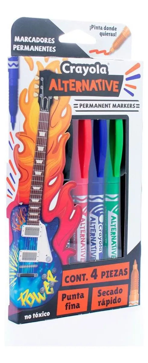 4 Marcadores Permanente Alternative Crayola Punta Fina Color