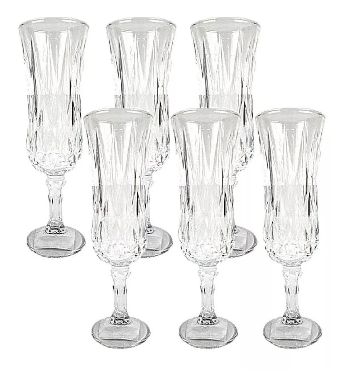 6 Copas Flauta Vino Tinto Vidrio Cristal Labrado Verzy