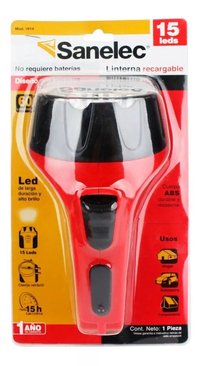 Linterna Recargable Portátil Sanelec 15 Leds Cuerpo Abs 1614